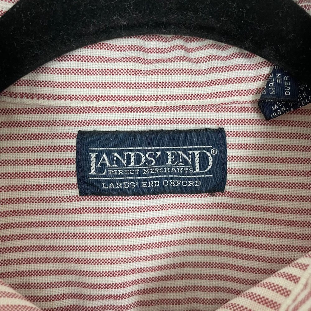 Lands' End Woman's Sz 6 Red and White Striped Button Up Collared Career Shirt - Picture 2 of 8